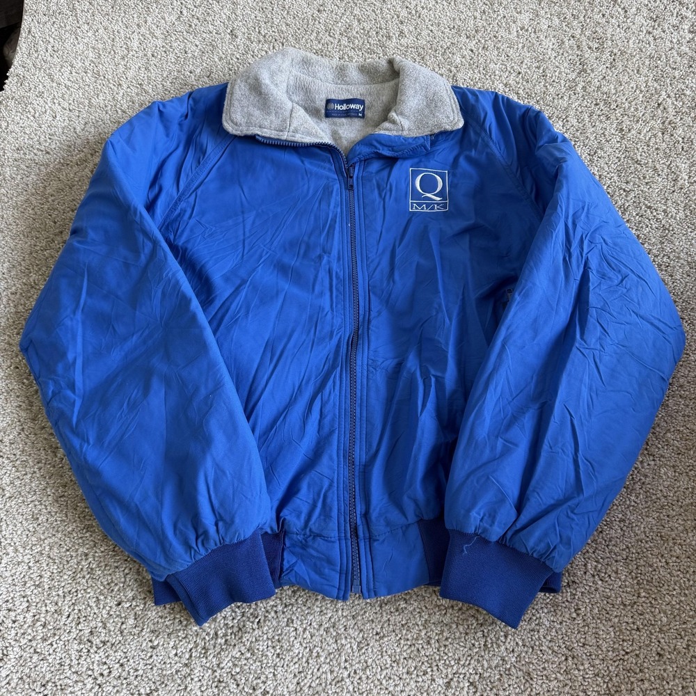 Vintage Holloway Windbreaker Jacket Mens Medium Blue Full Zip Fleece Lined USA